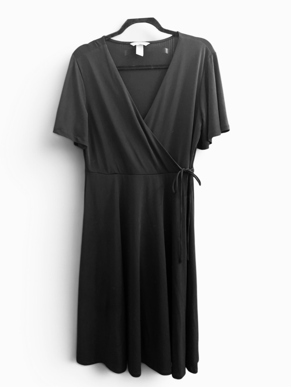 H&M Black Midi Wrap Dress with Tie-Waist